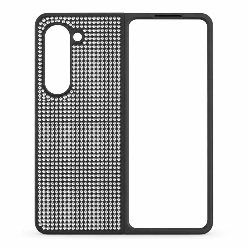 D80 Калъф с камъни за Samsung Z Fold 6 от 2 части – Черен