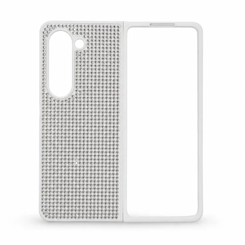 D80 Калъф с камъни за Samsung Z Fold 7 от 2 части – Бял
