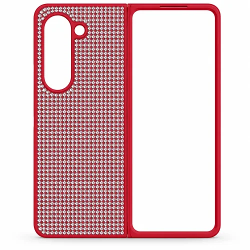 D80 Калъф с камъни за Samsung Z Fold 7 от 2 части – Червен