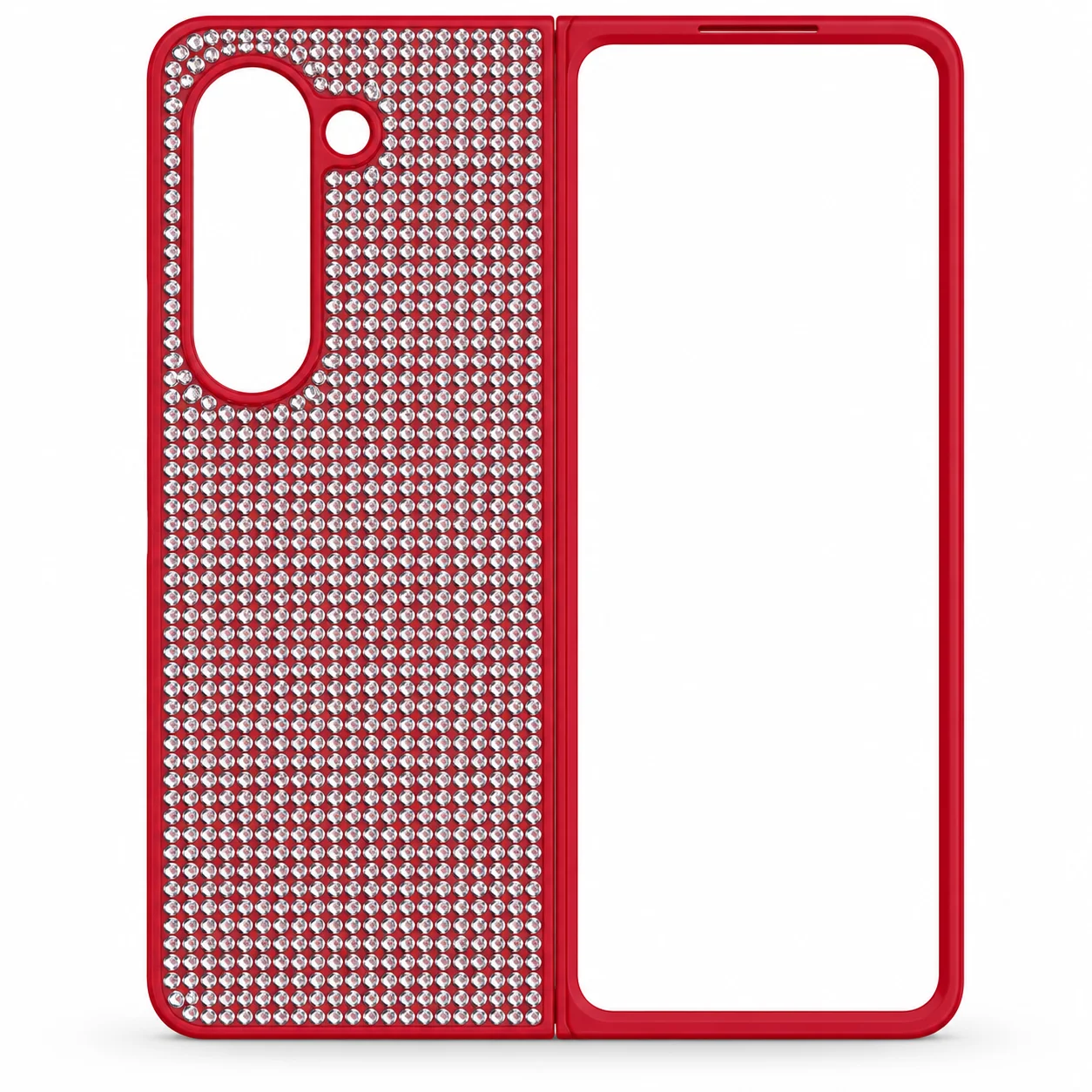 D80 Калъф с камъни за Samsung Z Fold 7 от 2 части – Червен