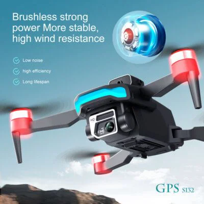 Дрон S132 Aerial Drone 4K HD GPS с 3 лещи сгъваем с калъф за носене и 1 батерия