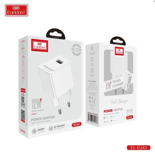 EARLDOM ES-EU43 (EU) USB-A Адаптер 2.4A(12W), Черно
