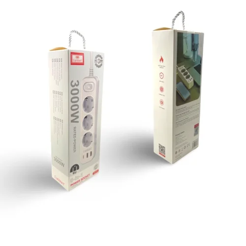 EARLDOM ES-SC13 Разклонител с 3 Гнезда + 2 USB Порта 2.4A + 1 USB-C 3000W