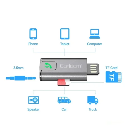 EARLDOM ET-BR12 Bluetooth 5.3 Аудио Ресийвър с AUX, TF и USB – Безжично Свързване и Възпроизвеждане