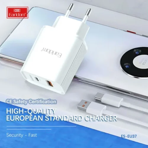 EARLDOM EU37 Зарядно PD-20W + QC 3.0A. с кабел Type-C към Lightning 1M.