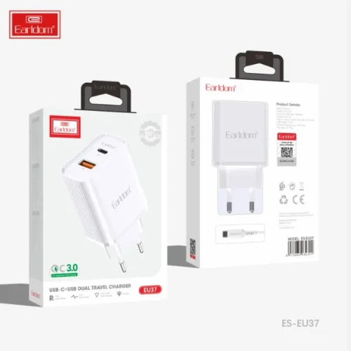 EARLDOM EU37 Зарядно PD-20W + QC 3.0A. с кабел USB към Lightning 1M.