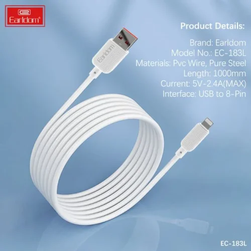 EARLDOM кабел EC183L 2.4A USB към Lightning (1M) – Бял