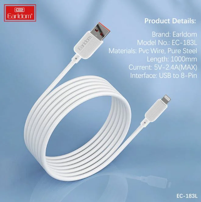 EARLDOM кабел EC183L 2.4A USB към Lightning (1M) – Бял