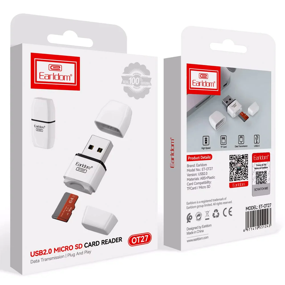 EARLDOM Картов четец Earldom OT27, USB 2.0, поддръжка до 256GB, компактен и съвместим с всички ОС