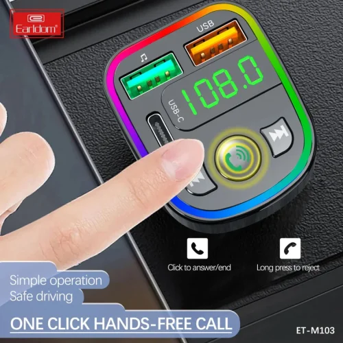 EARLDOM M103 FM 3.1A. модулатор трансмитер (2 USB изхода + 1USB-C, Bluetooth)