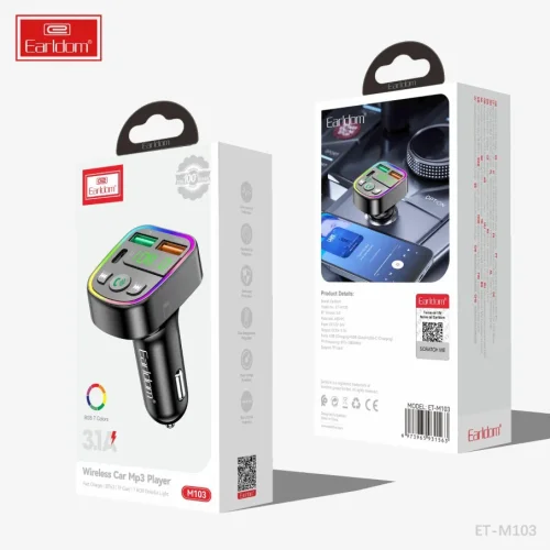 EARLDOM M103 FM 3.1A. модулатор трансмитер (2 USB изхода + 1USB-C, Bluetooth)