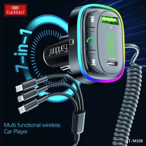 EARLDOM M105 FM 3.1A. модулатор трансмитер (1 USB изход + 1USB-C, Bluetooth)