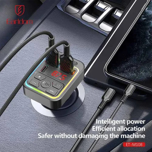 EARLDOM M108 FM 3.1A. модулатор трансмитер (2 USB изхода + 1USB-C, Bluetooth) BT5.3