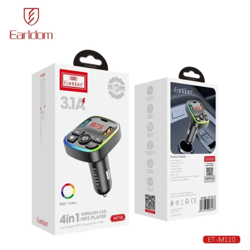 EARLDOM M110 FM 3.1A. модулатор трансмитер (2 USB изхода + 1USB-C, Bluetooth)