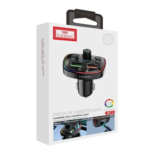EARLDOM M71 FM 3.1A. модулатор трансмитер (2 USB изхода + 1USB-C, Bluetooth)