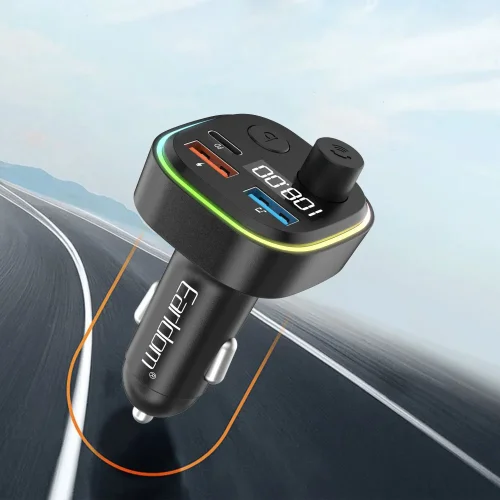 EARLDOM M84 FM трансмитер (2USB изход + 1USB-C, microSD, Bluetooth), 3.1A, с подсветка
