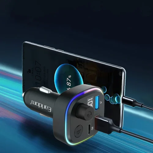 EARLDOM M84 FM трансмитер (2USB изход + 1USB-C, microSD, Bluetooth), 3.1A, с подсветка