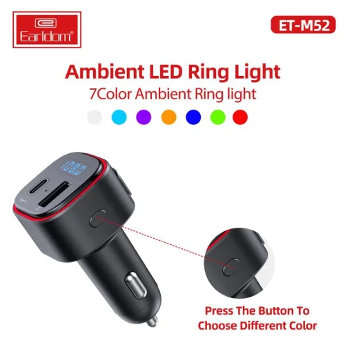 EARLDOM Трансмитер с Bluetooth ET- M52 V5.0 1изх.QC3.0 1изх.PD30W