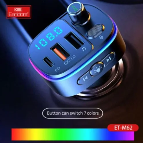EARLDOM Трансмитер с BT ET- M62 2изх.QC3.0 + 1изх.PD USB-C с амбиентно осветление