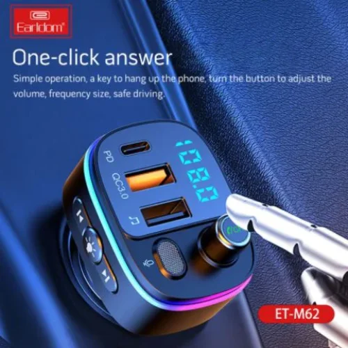 EARLDOM Трансмитер с BT ET- M62 2изх.QC3.0 + 1изх.PD USB-C с амбиентно осветление