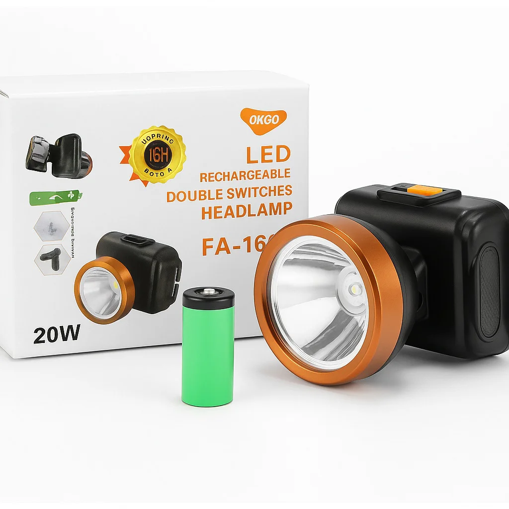 FA-162 LED челник 20W, акумулаторен с двойни бутони и сменяема батерия