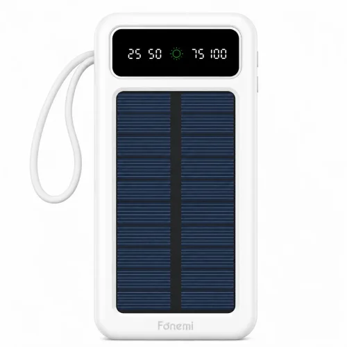 Fonemi FM-P167 (Бял) Соларна преносима батерия с вградени кабели 10,000mAh 2.4A