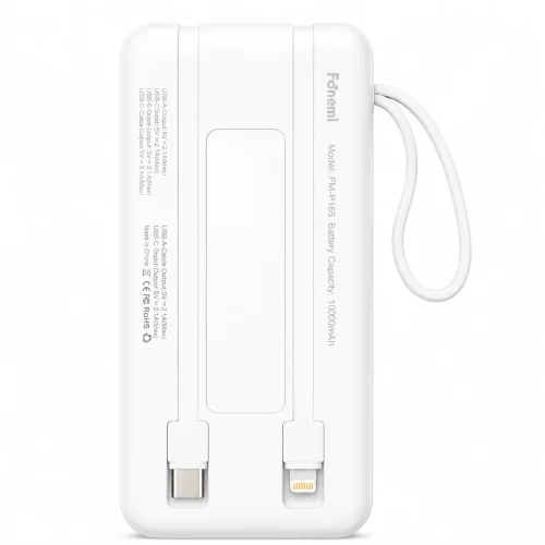 Fonemi FM-P167 (Бял) Соларна преносима батерия с вградени кабели 10,000mAh 2.4A