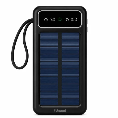 Fonemi FM-P167 (Черен) Соларна преносима батерия с вградени кабели 10,000mAh 2.4A