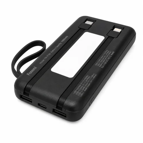 Fonemi FM-P167 (Черен) Соларна преносима батерия с вградени кабели 10,000mAh 2.4A