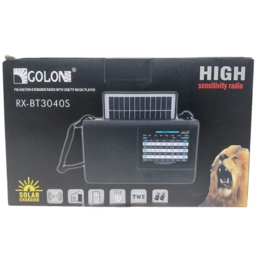 Golon RX-BT3050S Преносимо соларно радио с Bluetooth, USB/TF MP3 плейър и AM/FM/SW приемник