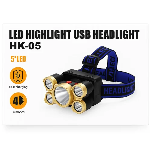 HK-05/ K05 LED челник LED, USB зареждане, 4 режима