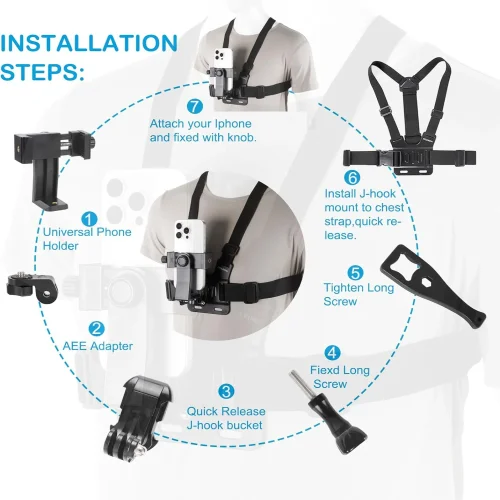 HL-26 Нагръден държач за телефон – Chest Mount Harness за POV заснемане с регулируеми презрамки