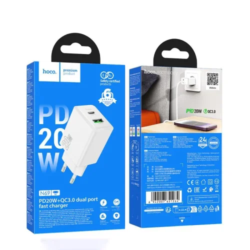 HOCO 220V Адаптер „N69 PD20W + QC3.0 – Бял