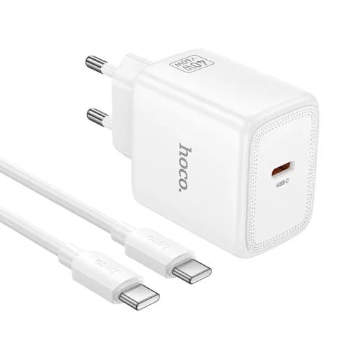 HOCO 220V N83 GaN PD60W зарядно + каб. Type-C към Type-C – Бял