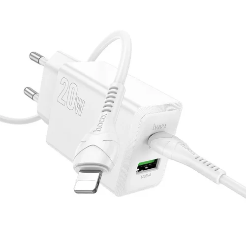 HOCO 220V Зарядно „N69 PD20W + QC3.0 Type-C към Lightning – Бял