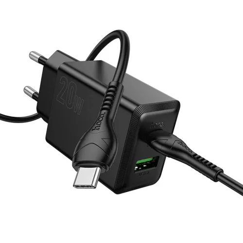 HOCO 220V Зарядно „N69 PD20W + QC3.0 Type-C към Type-C – Черен