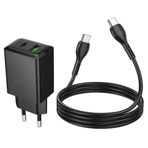 HOCO 220V Зарядно „N69 PD20W + QC3.0 Type-C към Type-C – Черен