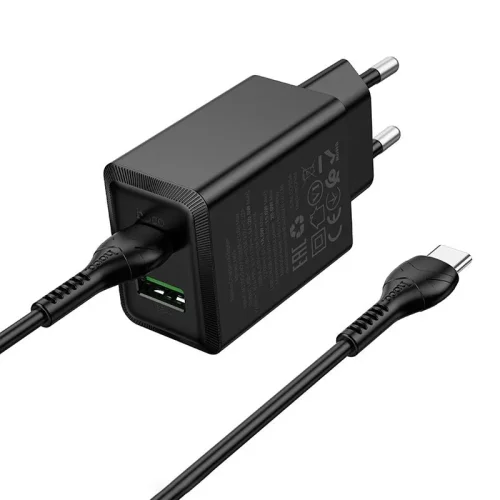 HOCO 220V Зарядно „N69 PD20W + QC3.0 Type-C към Type-C – Черен