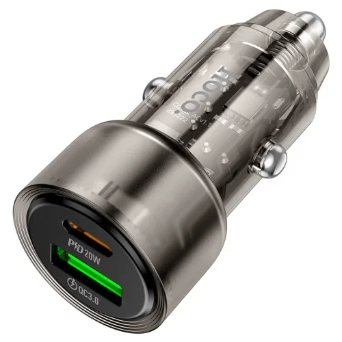 HOCO адаптер 12V Z52 с 2 изходa USB QC3.0 и USB-C PD20W – Черен