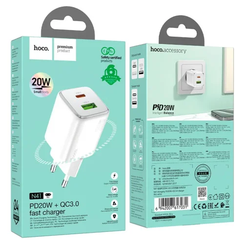 HOCO Адаптер „N41“ PD20W + QC3.0 – Бял