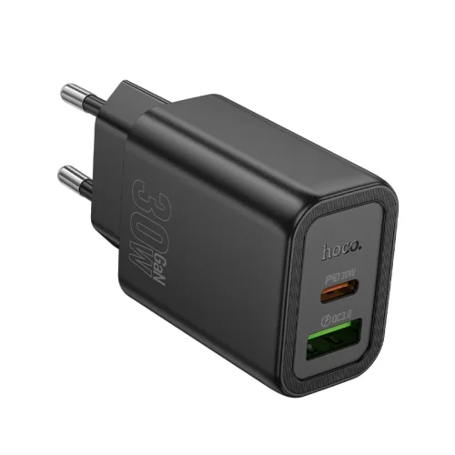 HOCO Адаптер N63 Gentle PD30W USB-C + USB QC3.0 – Черен