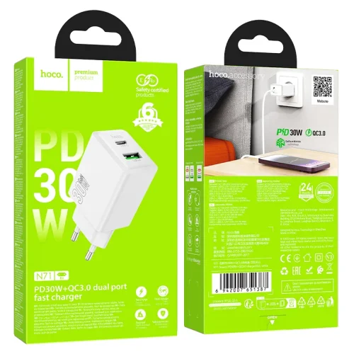 HOCO Адаптер N71 PD30W + QC3.0 – Бял