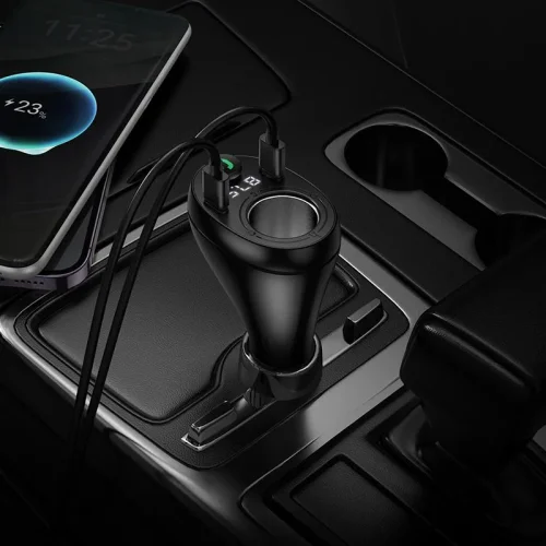HOCO E88 FM 120W. модулатор трансмитер Запалка (2 USB изхода + 1USB-C, microSD, Bluetooth)