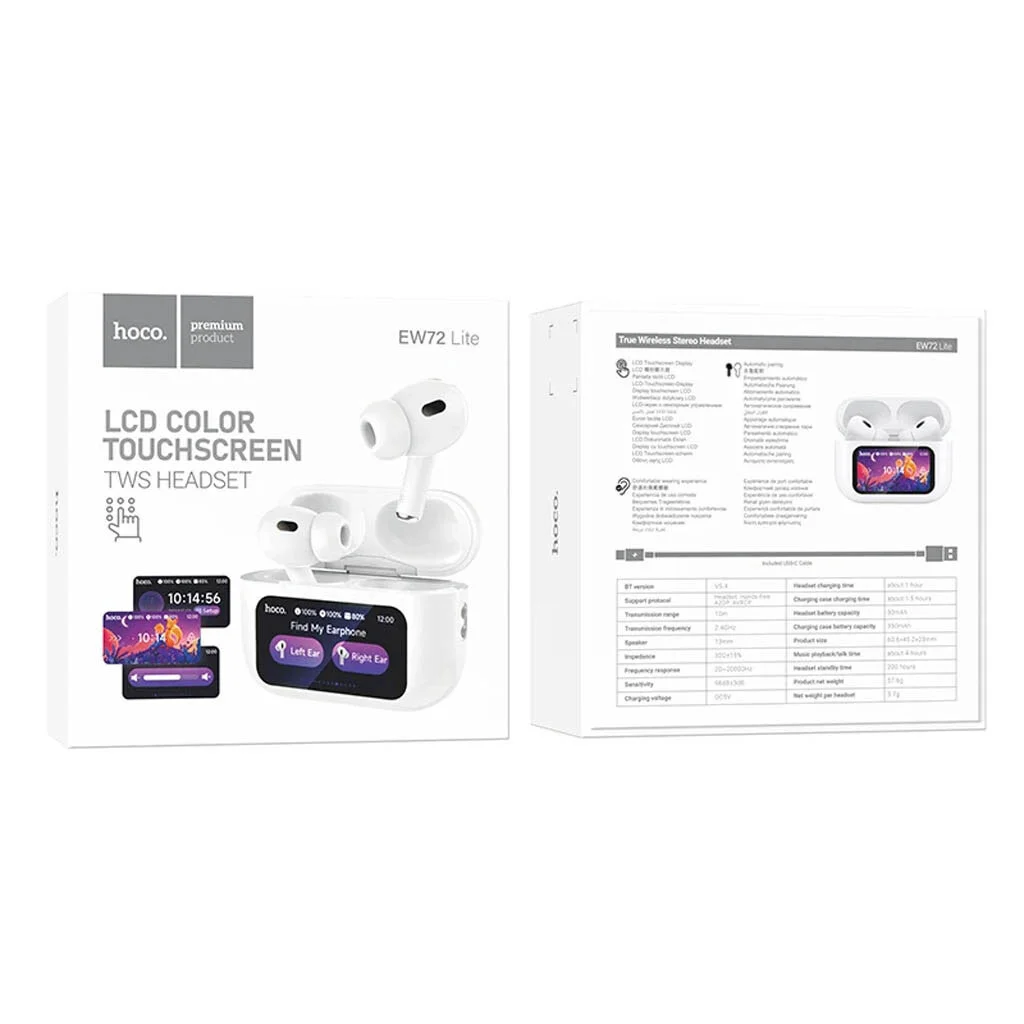 HOCO EW72 Lite Soar Безжични TWS Bluetooth Слушалки с Тъч Управление – Бели