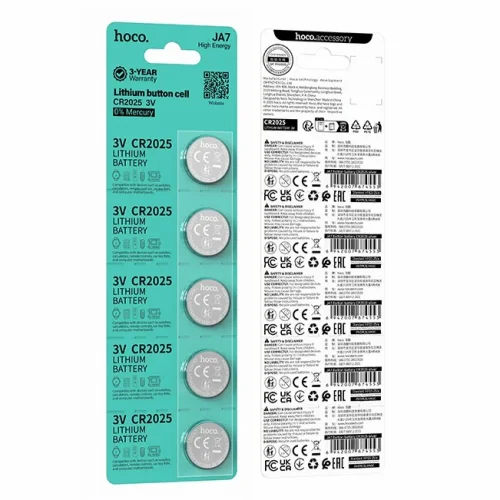 HOCO JA7 CR2025 Бутонна Батерия 3V 150mAh – Комплект 5 Броя Литиеви Батерии