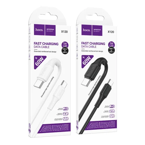 HOCO кабел X120 60W Type-C към Type-C (1M) – Черен