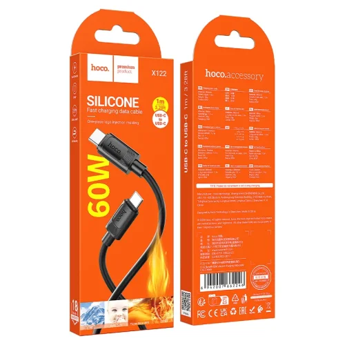 HOCO кабел X122 60W Type-C към Type-C (1M) – Черен