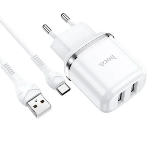 HOCO N4 двоен USB комплект за зареждане с кабел USB към TYPE-C 1M.