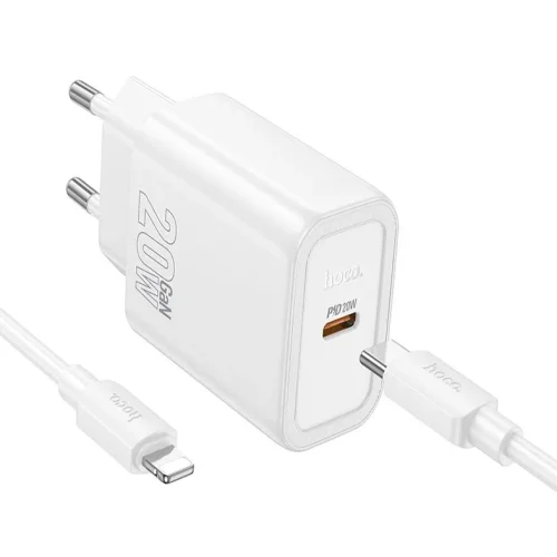 HOCO N60 USB-C 20W зарядно устройство с Type-C към Lightning кабел – Бял
