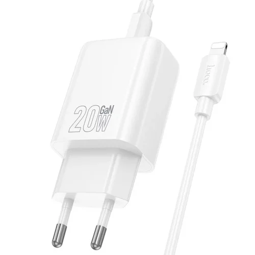 HOCO N60 USB-C 20W зарядно устройство с Type-C към Lightning кабел – Бял
